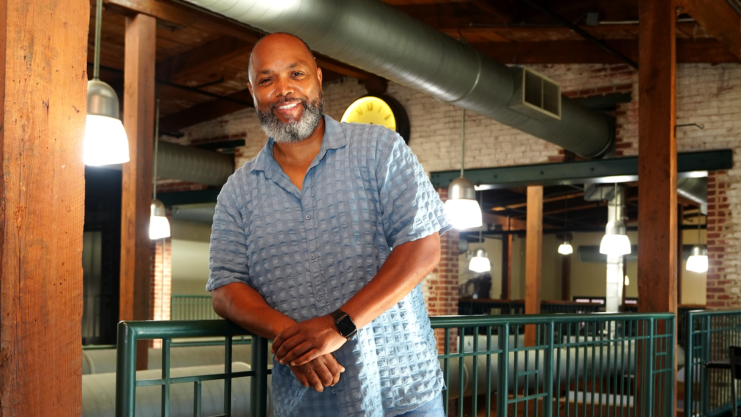 Samori Coles, generative AI director and 30-year music industry veteran, in a converted-warehouse studio